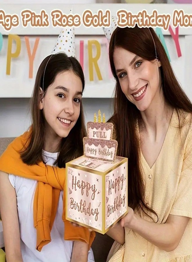 MFCMF Birthday Money Box with 30 Transparent Bags, Pull-Out Cash Gift Holder with Happy Birthday Card & DIY Stickers - Fun Surprise Gift Idea for Any Age, Perfect for Boys, Girls, Family & Friends（Pink - Image 3